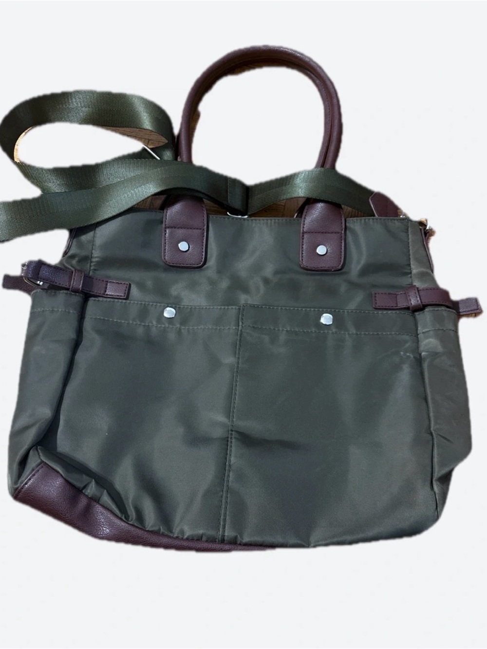 Avon Olive Green Tote with Brown Trim and Strap